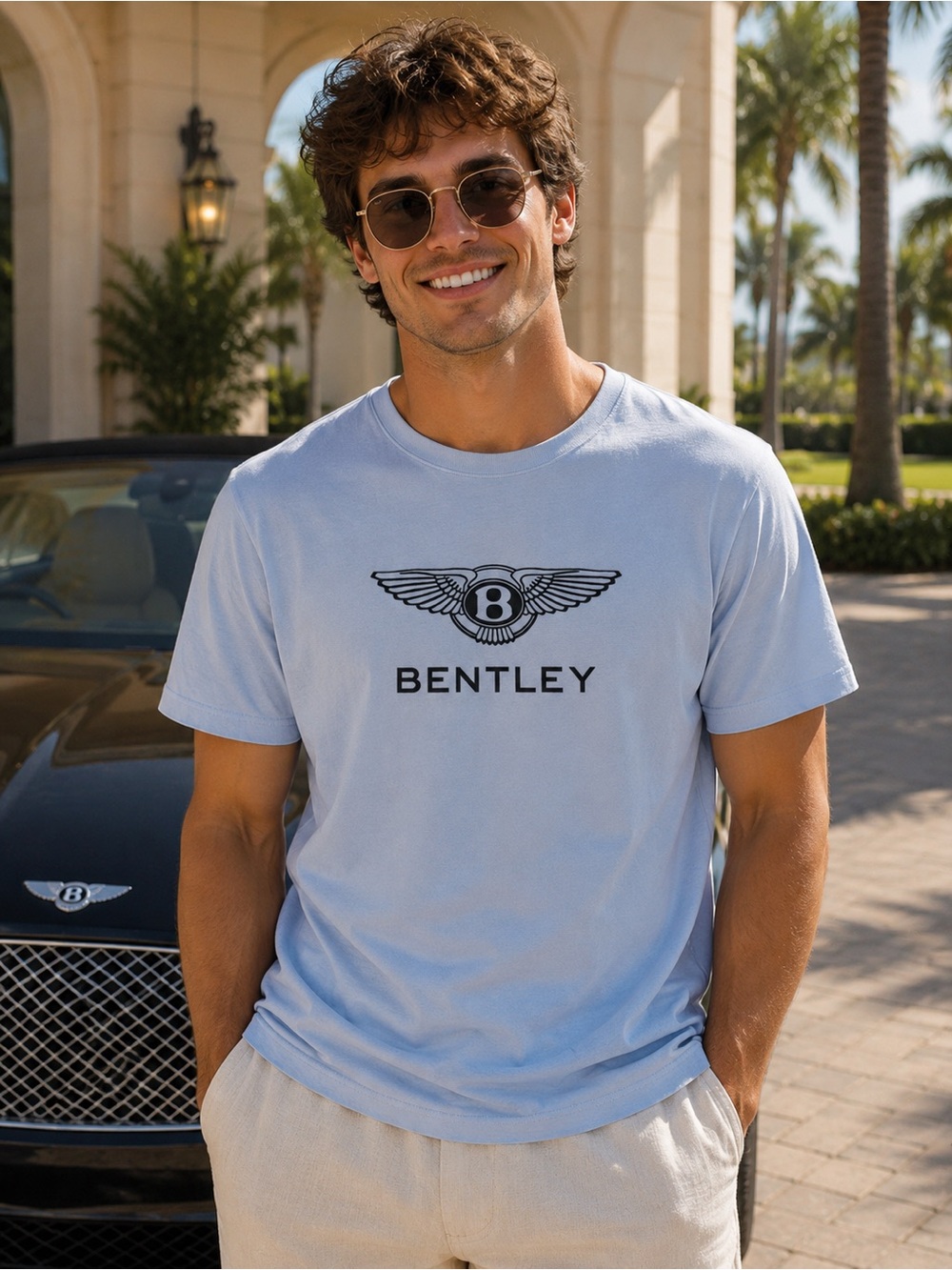 Bentley Logo Light Blue Graphic T-Shirt Men’s XL